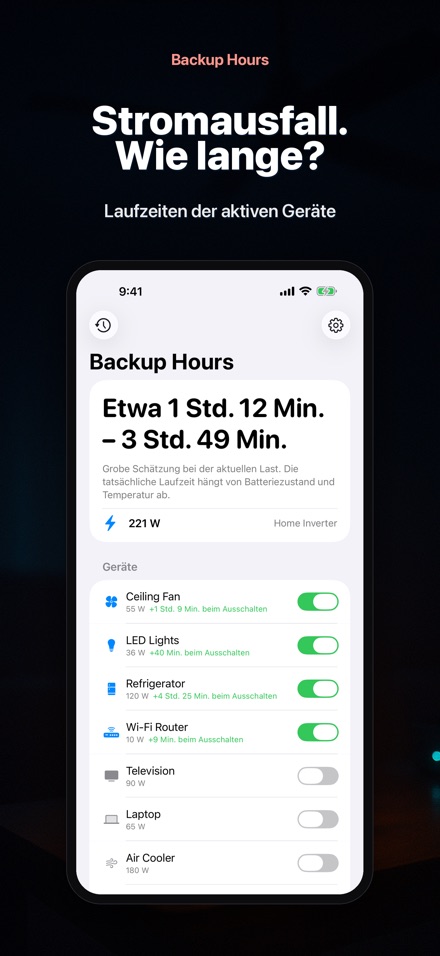 Backup Hours: Akku-Restzeit