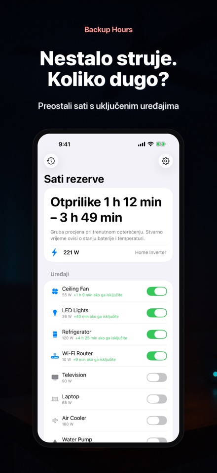 Backup Hours: sati baterije