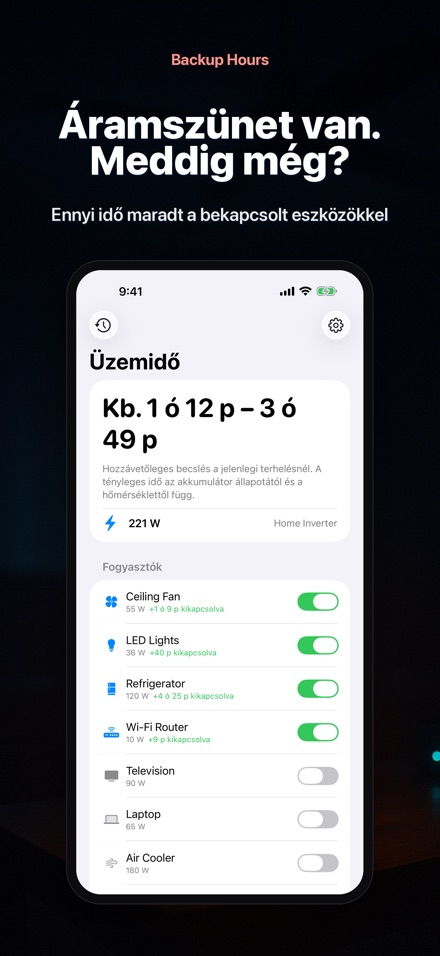 Backup Hours: akkuidő