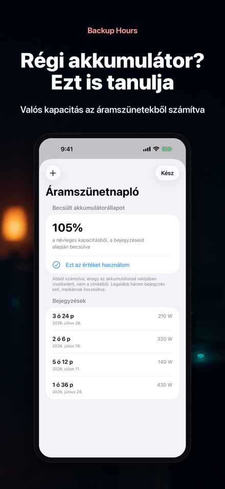 Backup Hours: akkuidő 9