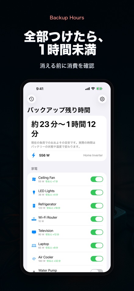 バックアップ時間:残り何時間 3
