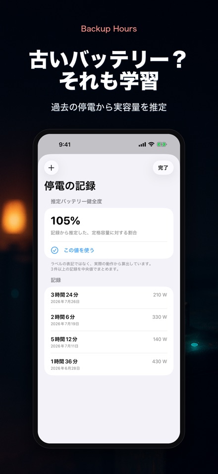 バックアップ時間:残り何時間 9