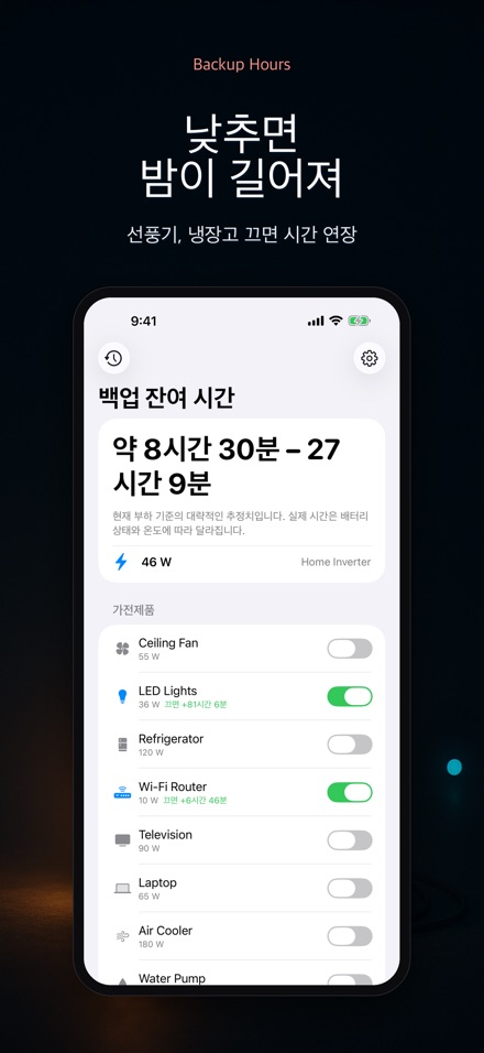 백업 아워: 배터리 남은 시간 2