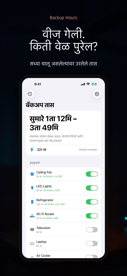 बॅकअप तास: इन्व्हर्टर वेळ