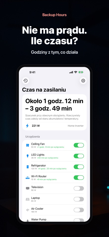 Backup Hours: czas akumul.