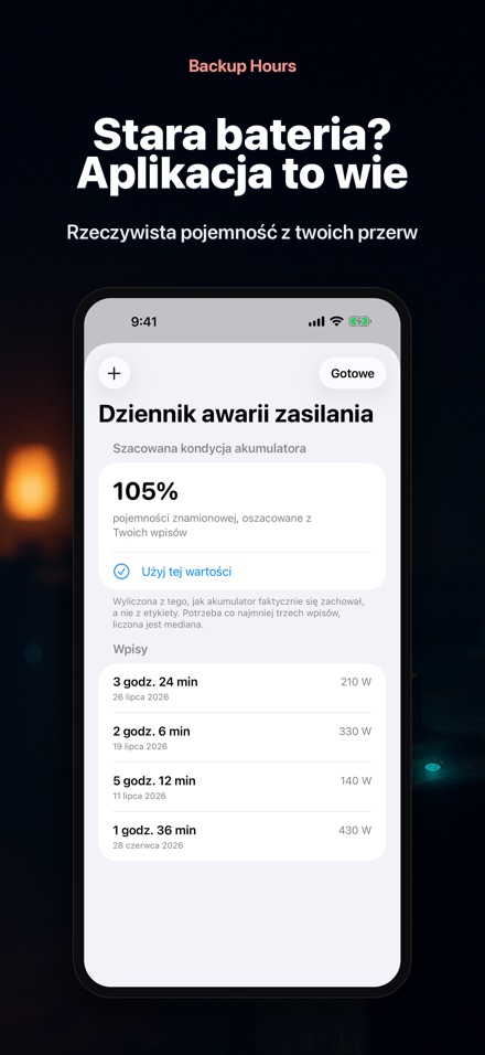 Backup Hours: czas akumul. 9