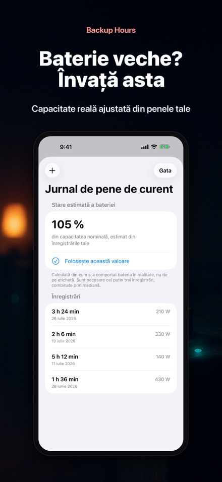 Backup Hours: ore de baterie 9