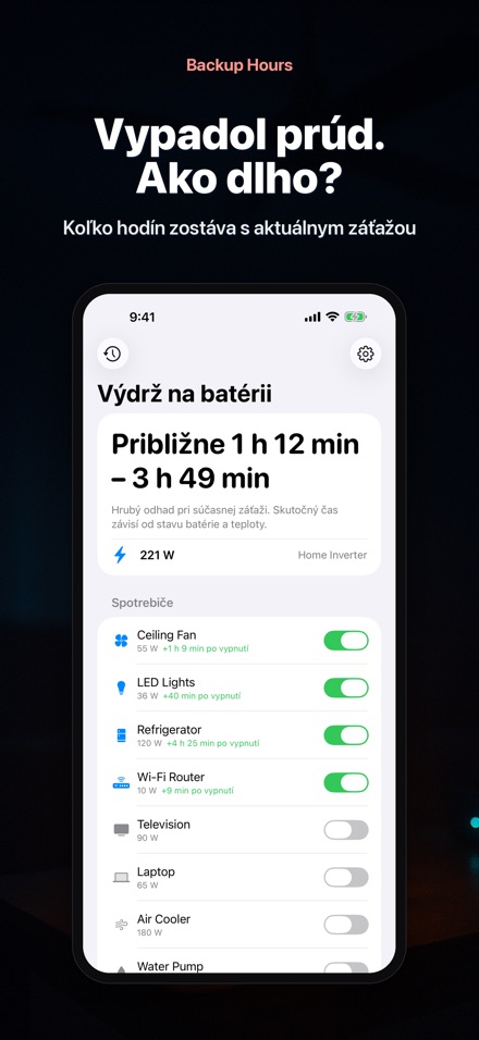 Backup Hours: čas batérie
