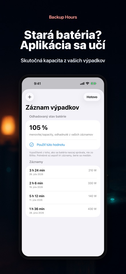 Backup Hours: čas batérie 9