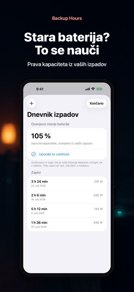 Backup Hours: čas baterije 9