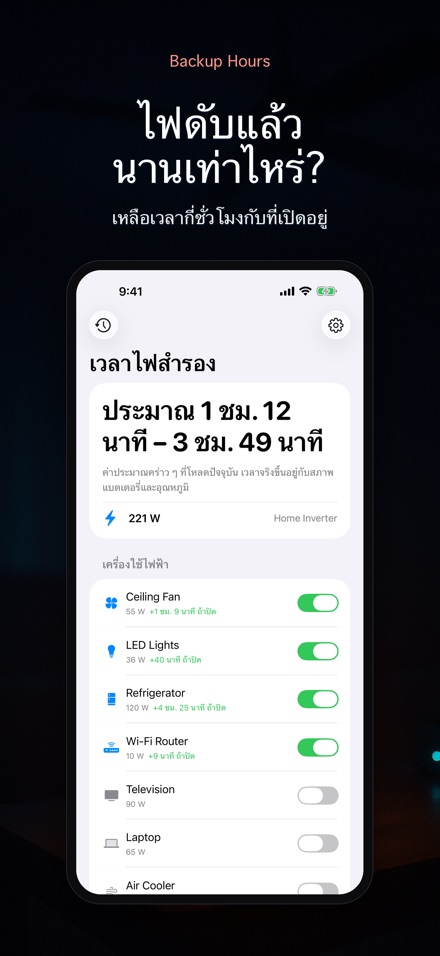 Backup Hours: ไฟดับได้กี่ชม.