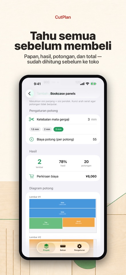 CutPlan: optimasi potong kayu 3