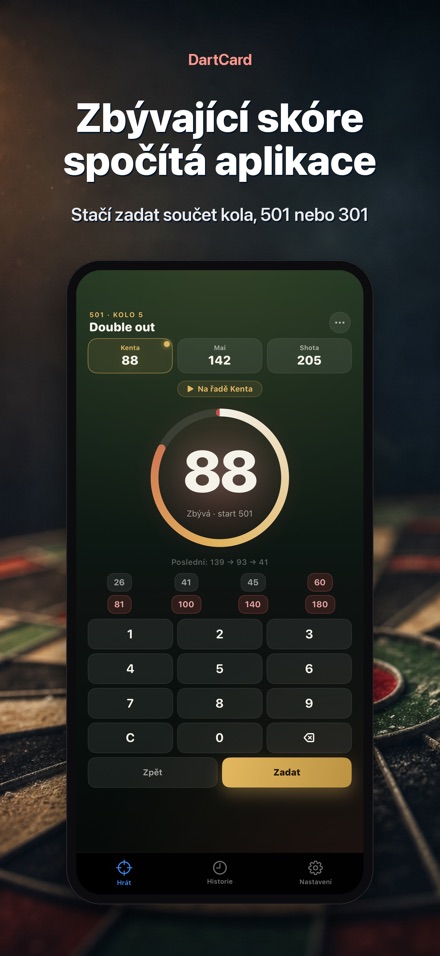 DartCard: Počítadlo Šipek