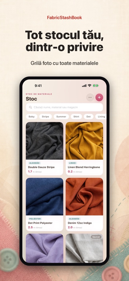FabricStashBook: Stoc textile