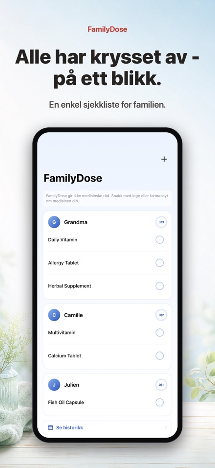 FamilyDose: Familiesjekkliste