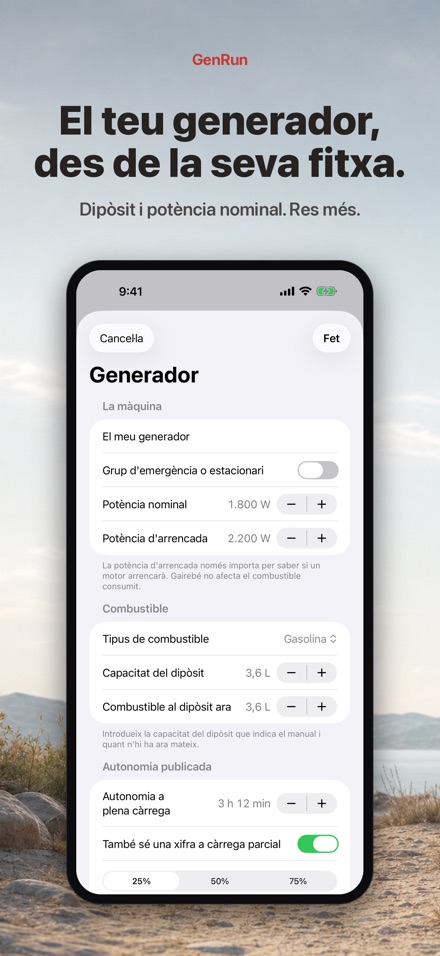 GenRun: autonomia generador 5