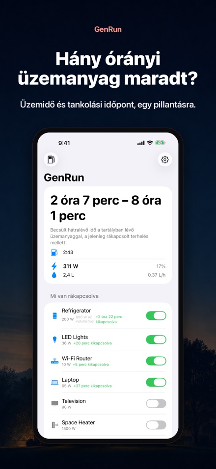 GenRun: aggregátor üzemidő