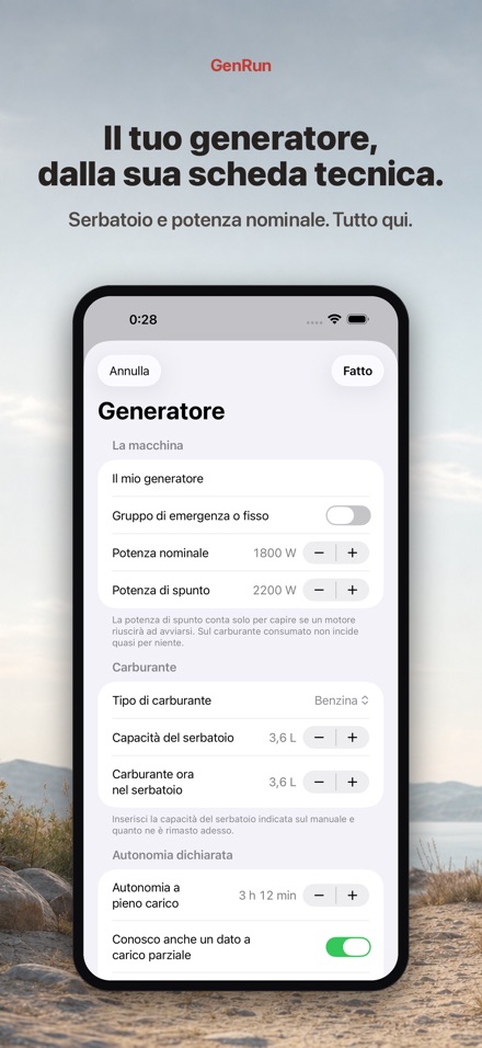 GenRun: autonomia generatore 5