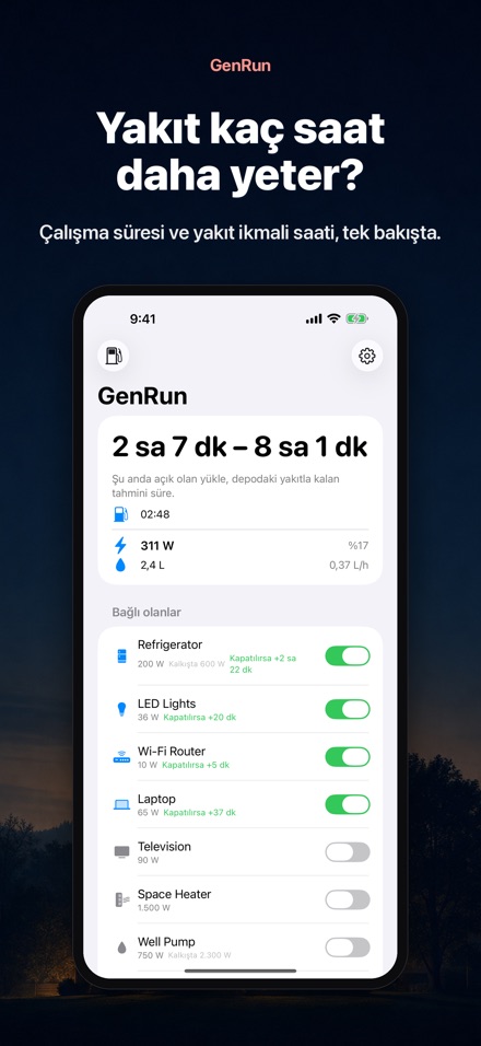 GenRun: Jeneratör Süresi