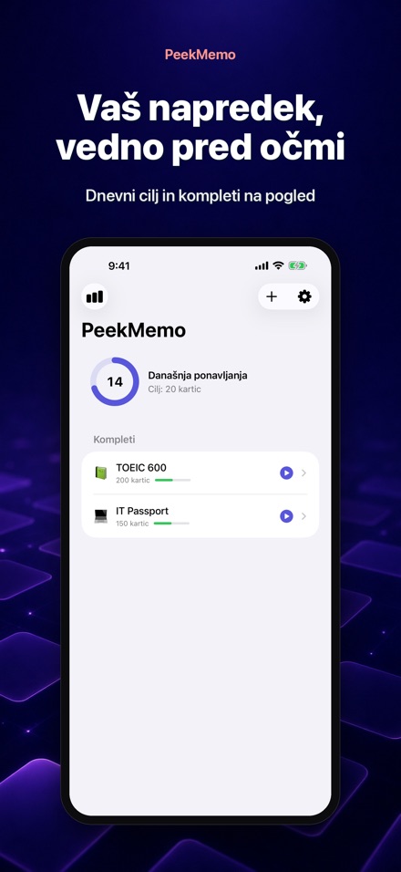 PeekMemo: kartice na zaslonu 4