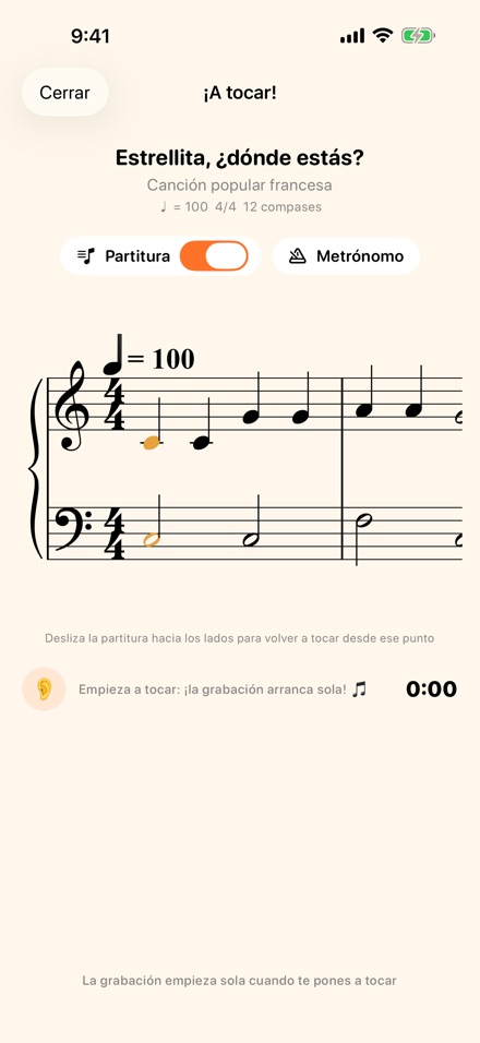 La partitura te sigue mientras tocas