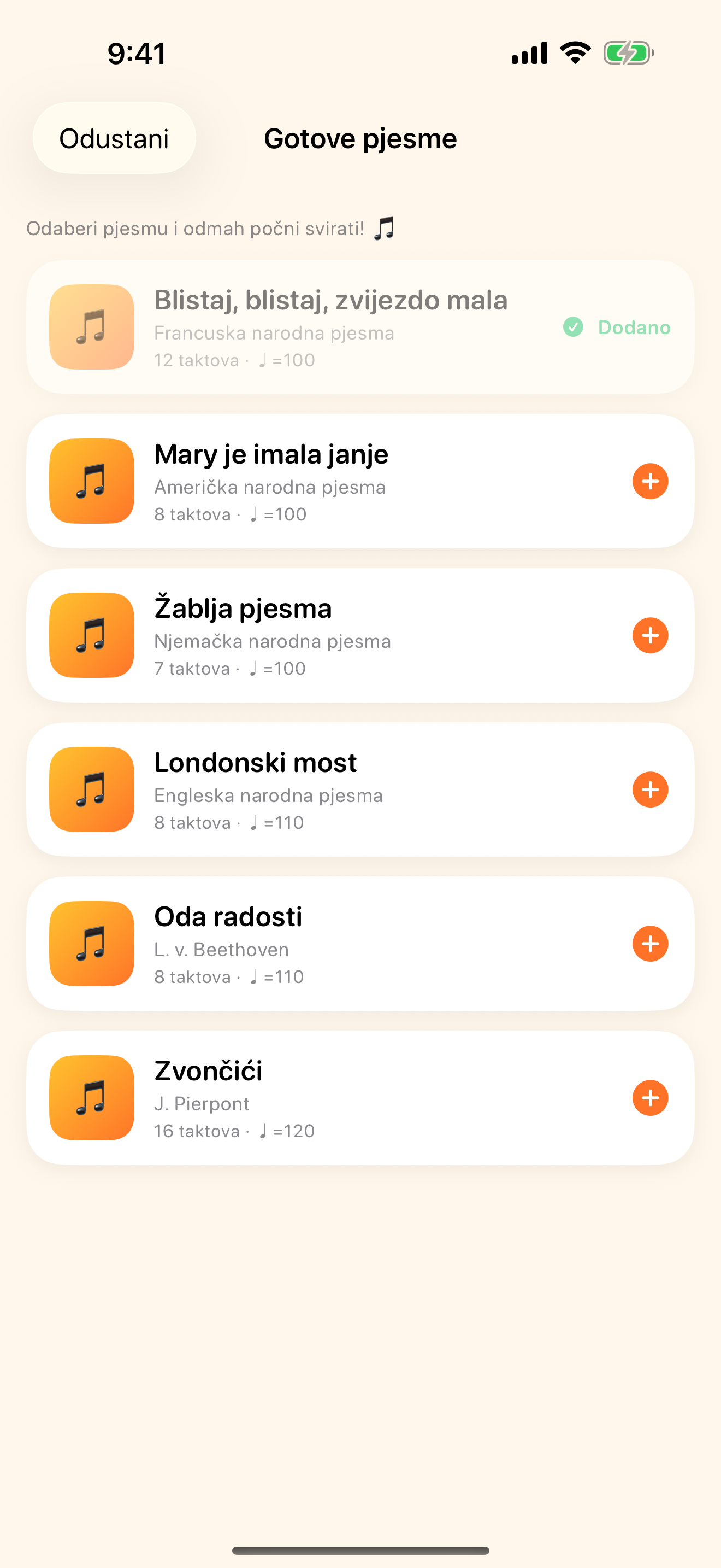 Kreni odmah s ugrađenim pjesmama