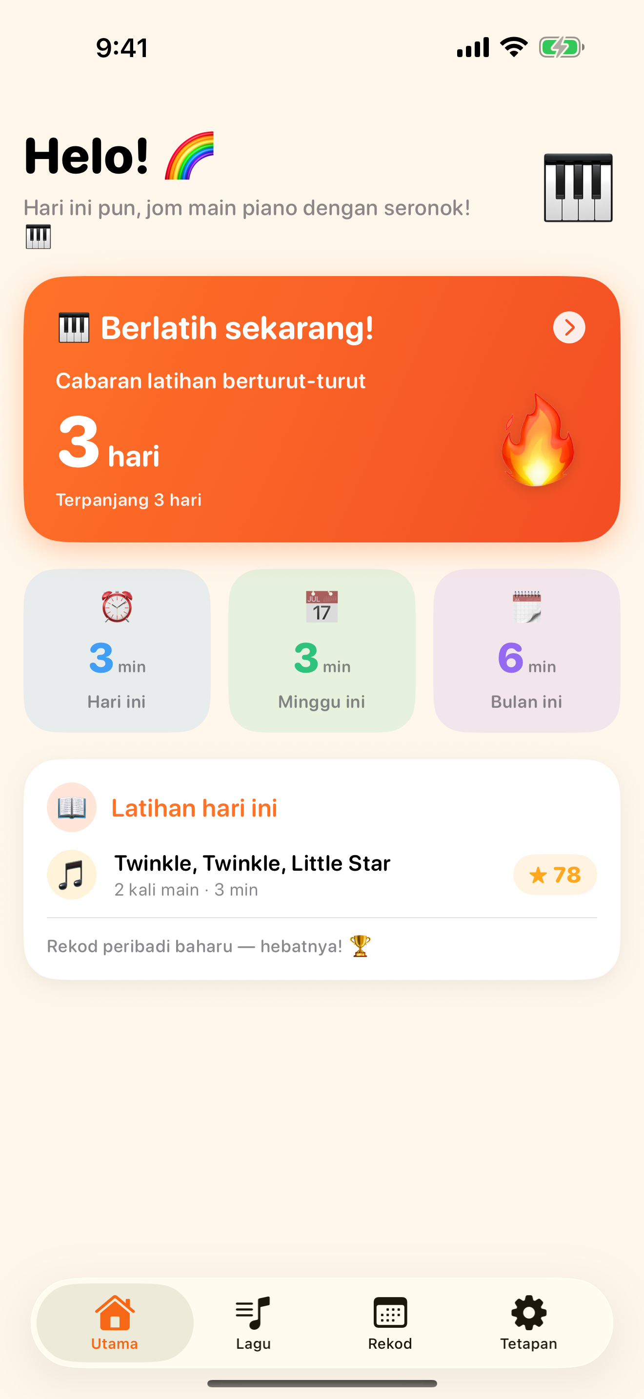 Aplikasi latihan piano yang anda buka tiap hari