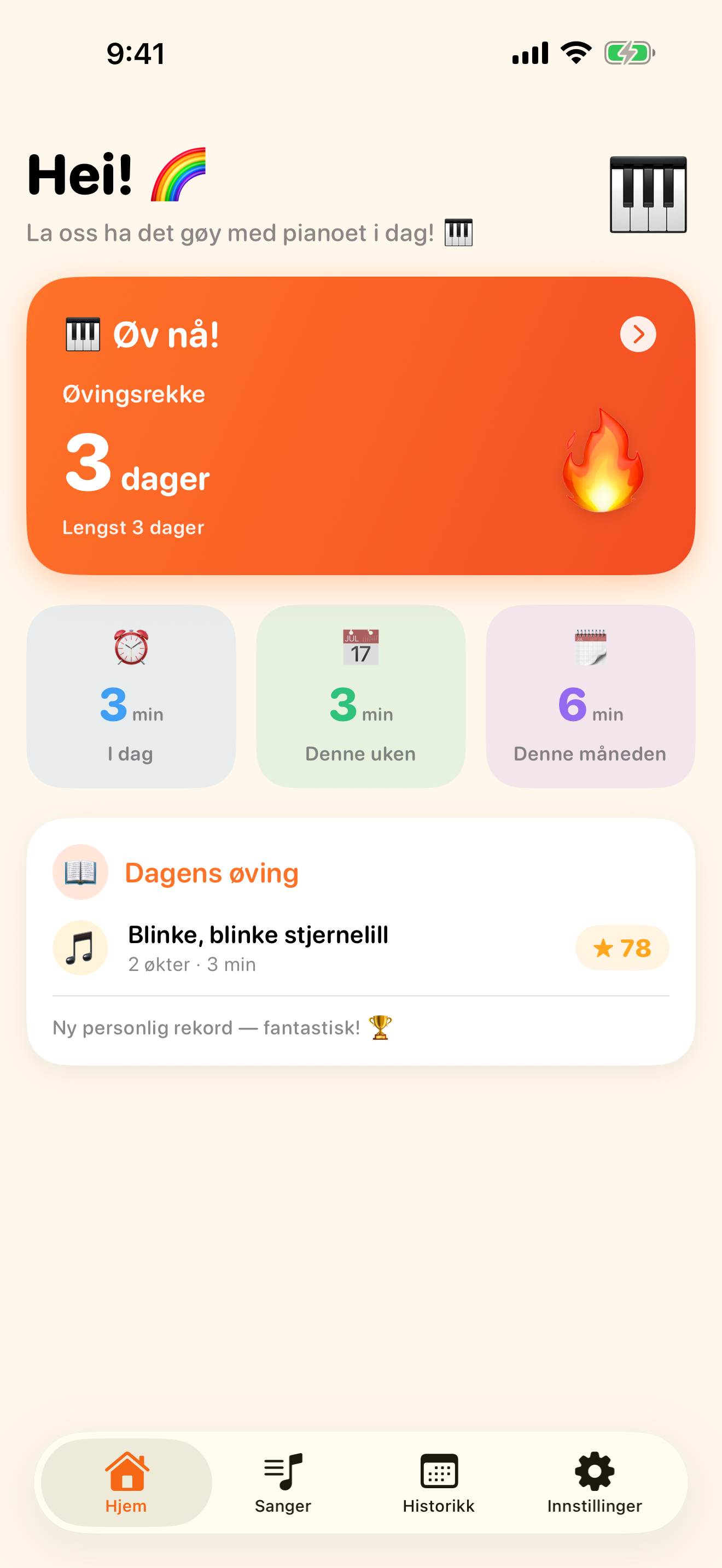 Piano-appen du åpner hver dag