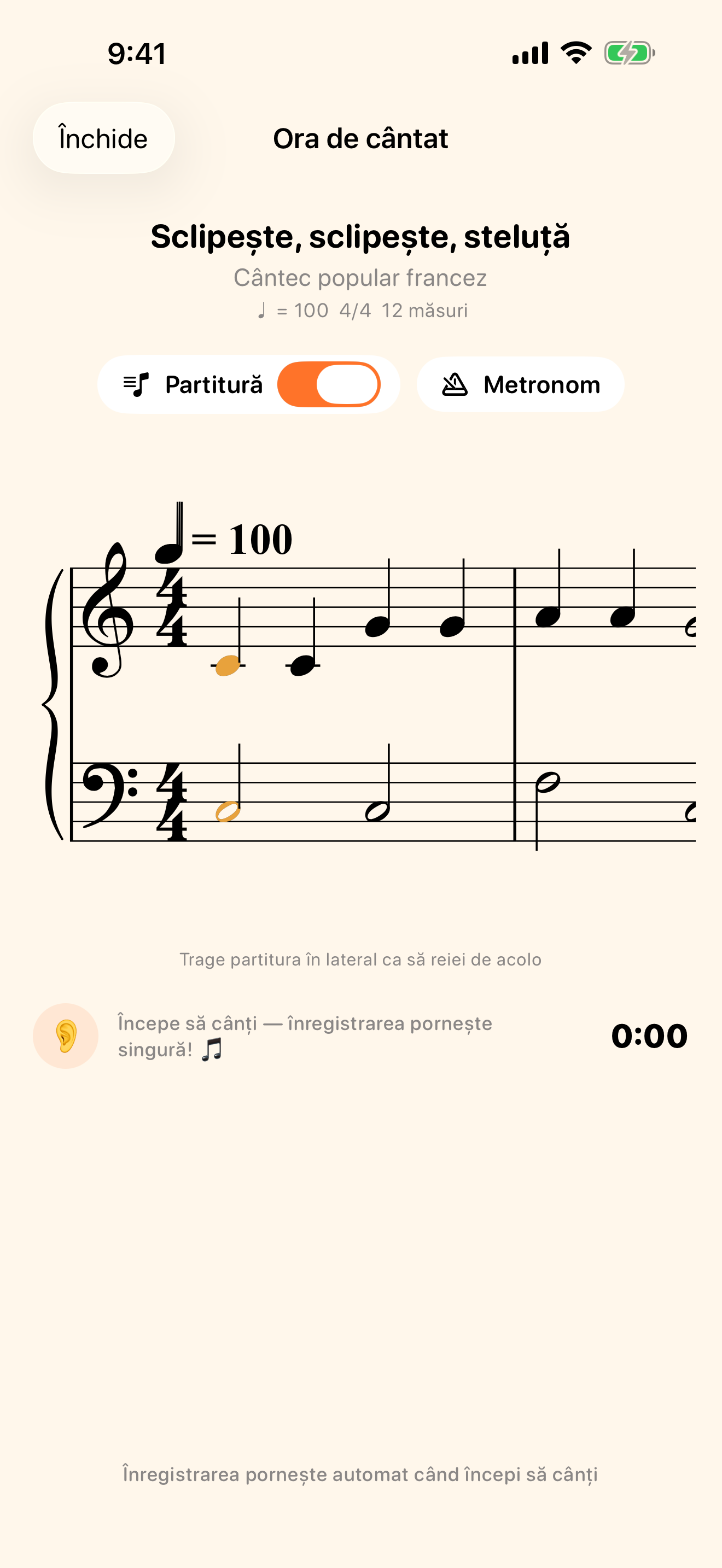 Partitura te urmează în timp ce cânți