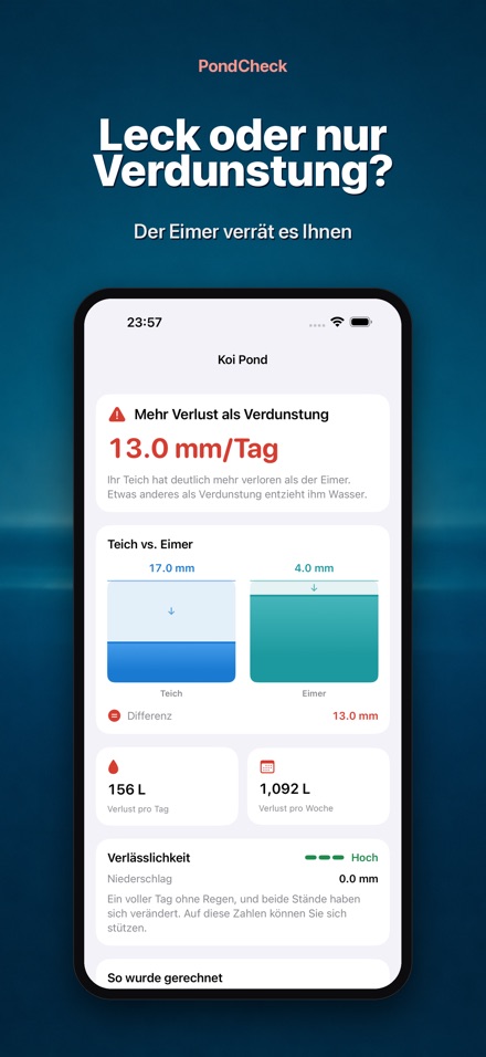 PondCheck: Teich Leck Test