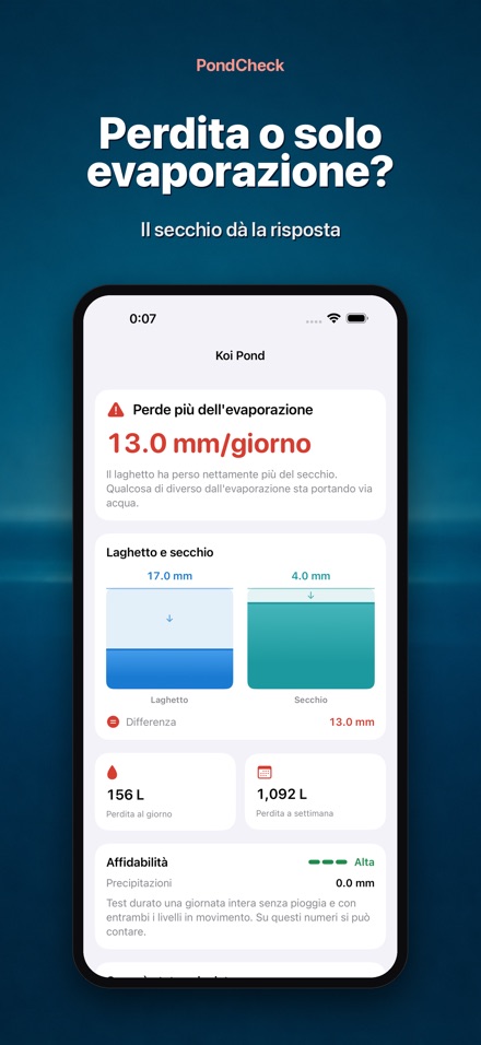 PondCheck: perdita acqua