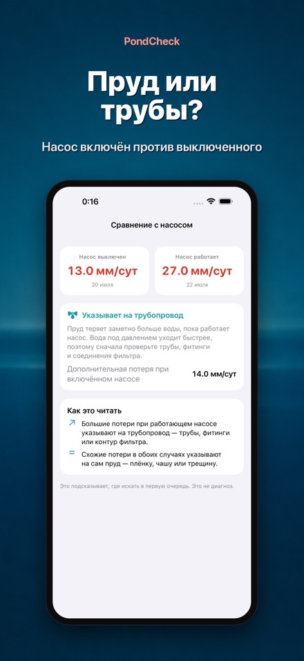 PondCheck: утечка в пруду 3