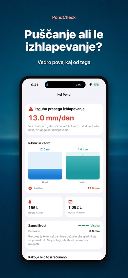 PondCheck: test puščanja