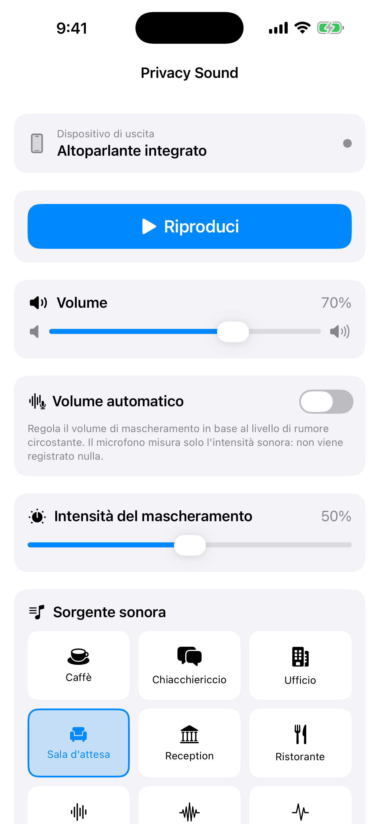 Una sola schermata semplice