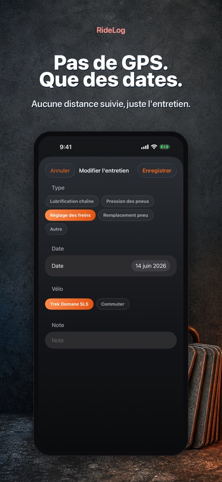RideLog: Carnet Entretien Velo 9