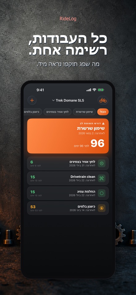 RideLog: יומן טיפולי אופניים 2