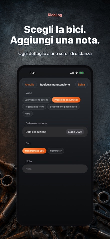 RideLog: Diario Manutenzione 10