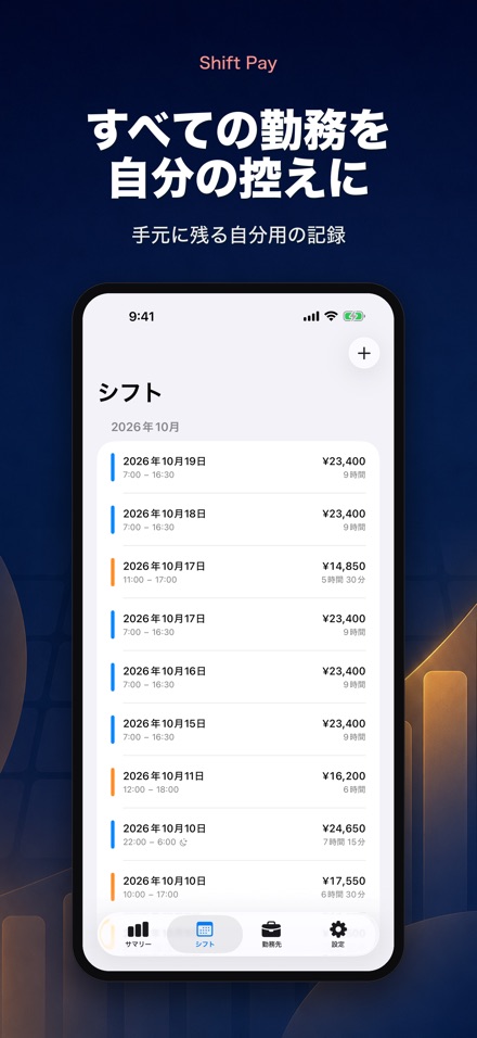 シフト給与計算 - 勤務記録の控え 2
