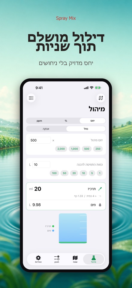 Spray Mix: מיהול וריסוס