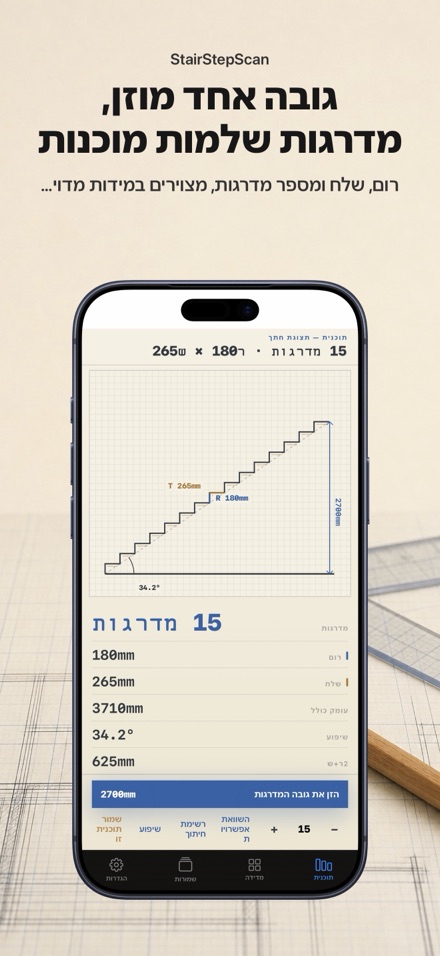 מחשבון מדרגות ורשימת חיתוך 1
