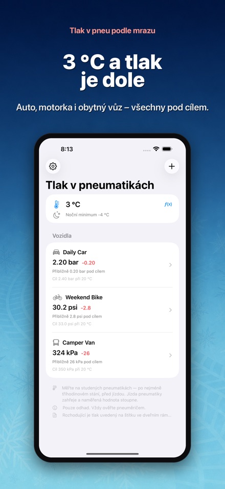 Tlak v pneu podle mrazu