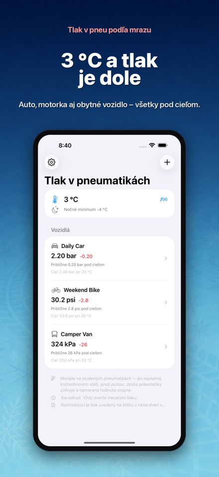 Tlak v pneu podľa mrazu